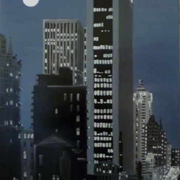 Painting titled "j26- Nuit sur Manha…" by Lucien Dufour, Original Artwork, Oil Mounted on Wood Stretcher frame