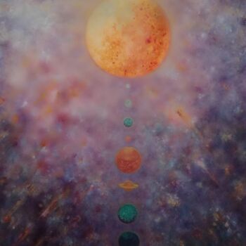 Malerei mit dem Titel "planeten op een rij" von Lucienne Van Sande, Original-Kunstwerk, Öl
