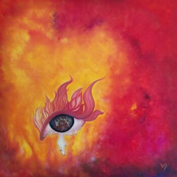 Pintura intitulada "vlammend oog" por Lucienne Van Sande, Obras de arte originais, Óleo