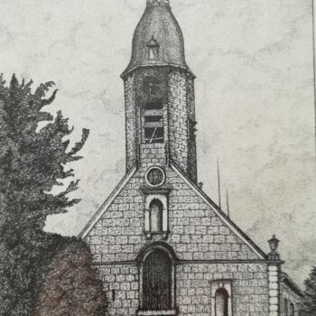 Desenho intitulada "kerk-gijzegem.jpg" por Lucienne Van Sande, Obras de arte originais