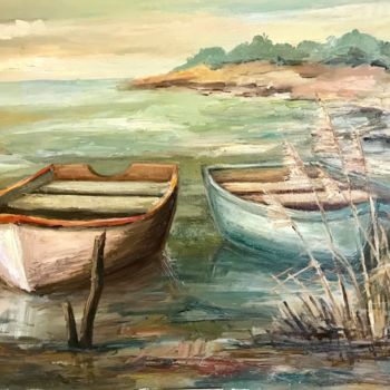 Painting titled "Les deux barques" by Lucien Ruffio, Original Artwork, Oil