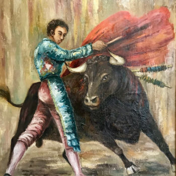 Painting titled "La Corrida" by Lucien Ruffio, Original Artwork, Oil