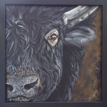 Painting titled "1/2 Bison" by Lucie Theroux, Original Artwork, Acrylic Mounted on Wood Stretcher frame