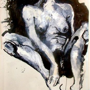 Painting titled "black and white nude" by Lucie Tissier, Original Artwork, Oil