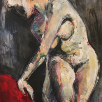 Painting titled "Nu au fauteuil rouge" by Lucie Tissier, Original Artwork, Oil