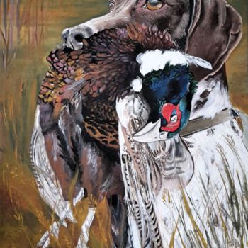 Painting titled "Pheasant hunting" by Lucyart, Original Artwork, Acrylic