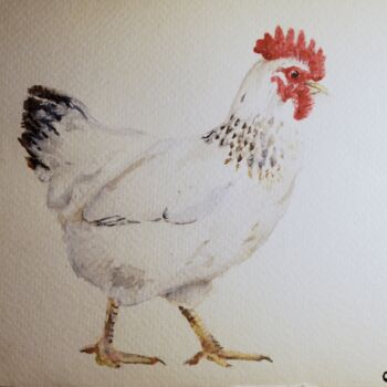 Painting titled "Poule I" by Lucile Cherdo, Original Artwork, Watercolor