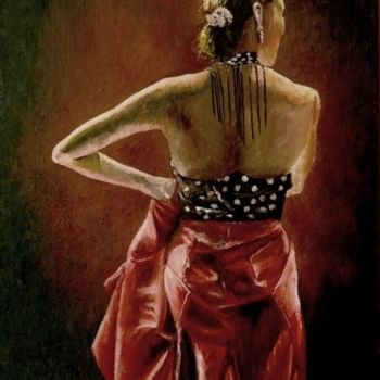 Painting titled "Captive flamenco" by Marta Valášková, Original Artwork