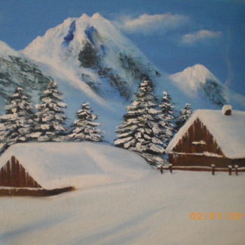 Картина под названием "Mountains in winter" - Luciné Karyan, Подлинное произведение искусства, Масло