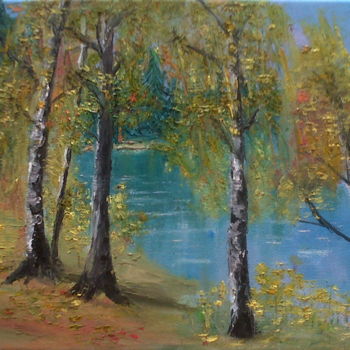 Картина под названием "Birch Grove - paint…" - Luciné Karyan, Подлинное произведение искусства, Масло