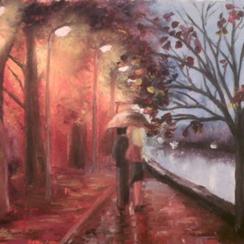 Картина под названием "Walking in the rain" - Luciné Karyan, Подлинное произведение искусства, Масло