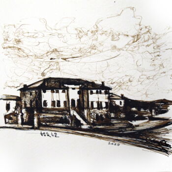 Desenho intitulada "Palladio, Villa God…" por Lucio Forte, Obras de arte originais, Tinta