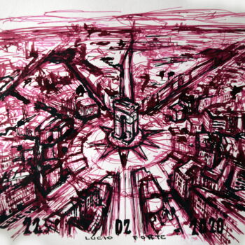 Drawing titled "Place de l'Etoile" by Lucio Forte, Original Artwork, Ink