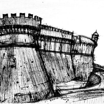 Desenho intitulada "Sarzanello Fortress" por Lucio Forte, Obras de arte originais, Tinta