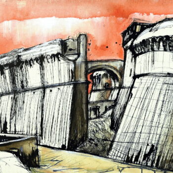 Картина под названием "Sarzanello Fortress…" - Lucio Forte, Подлинное произведение искусства, Чернила