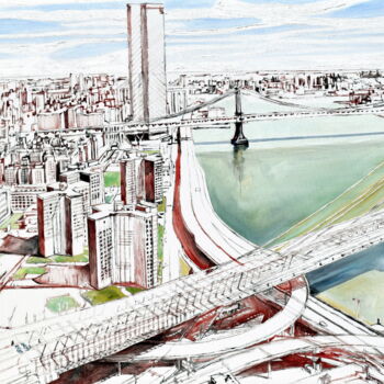 Malerei mit dem Titel "Manhattan aerial 3" von Lucio Forte, Original-Kunstwerk, Öl