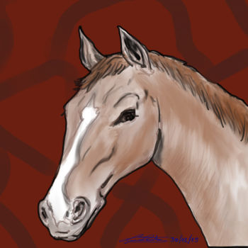 Dibujo titulada "Cavallo su sfondo r…" por L.C., Obra de arte original, Rotulador