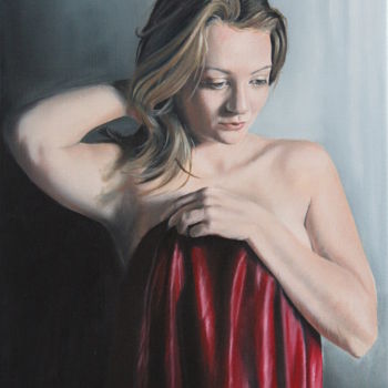Painting titled "Regard perdu" by Lucy Michiels, Original Artwork, Oil Mounted on Wood Stretcher frame