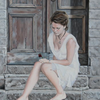 Painting titled "T'attendre" by Lucy Michiels, Original Artwork, Oil