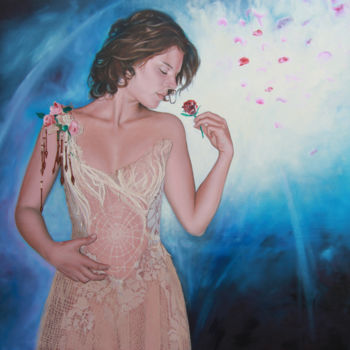 Painting titled "tout en dentelle.jpg" by Lucy Michiels, Original Artwork, Oil Mounted on Wood Stretcher frame