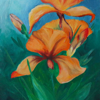 Pittura intitolato "Floral - Irises" da Lucy Sodel, Opera d'arte originale, Acrilico