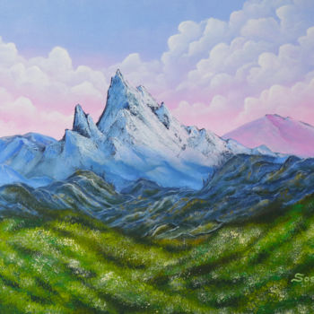 Painting titled "Mountain Meadow" by Lucy Sodel, Original Artwork, Acrylic