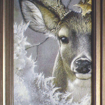 Textile Art με τίτλο "Лесной олень" από Вышитые Картины, Αυθεντικά έργα τέχνης, Κέντημα