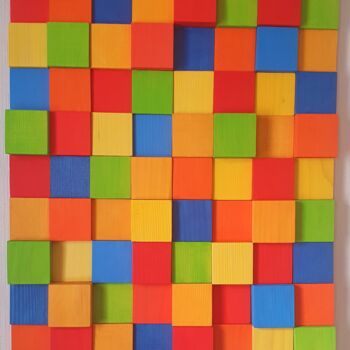 Sculpture titled "Full color" by Ludovic Latreille, Original Artwork, Wood Mounted on Wood Panel