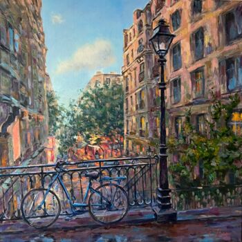 Painting titled "Paris . Monmartre" by Liudmila Bodiagina, Original Artwork, Oil Mounted on Wood Stretcher frame