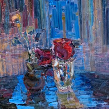 Картина под названием "Синий вечер" - Людмила Чередниченко, Подлинное произведение искусства, Масло