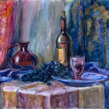 Картина под названием "Натюрморт с виногра…" - Людмила Чередниченко, Подлинное произведение искусства, Акварель