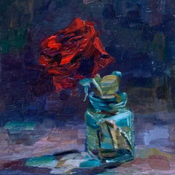 Peinture intitulée "Роза в банке" par Ludmila Cerednicenko, Œuvre d'art originale, Huile