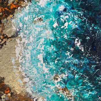 Картина под названием "Golden Beach" - Ludmila Gorbunova, Подлинное произведение искусства, Масло Установлен на Деревянная р…