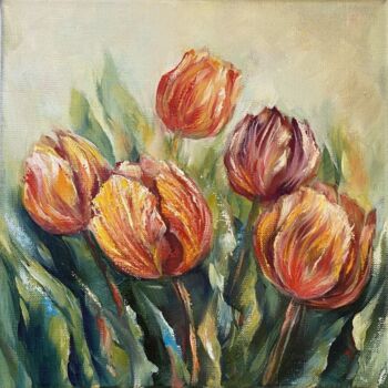 Painting titled "Tulips Radiance" by Ludmila Gorbunova, Original Artwork, Oil