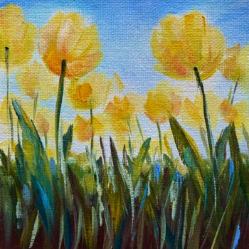 Pintura intitulada "Tulips of the Sun" por Ludmila Gorbunova, Obras de arte originais, Óleo