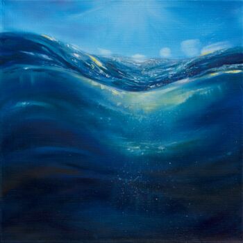 Malarstwo zatytułowany „Aquamarine Radiance” autorstwa Ludmila Gorbunova, Oryginalna praca, Olej Zamontowany na Drewniana ra…