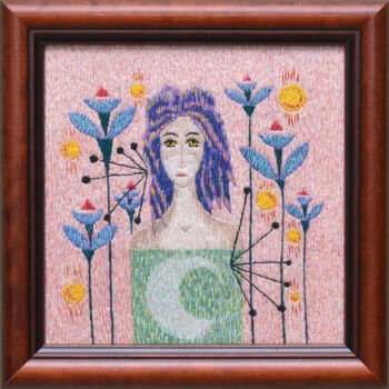 Arte têxtil intitulada "Embroidery painting…" por Ludmila Korets, Obras de arte originais, Bordado Montado em Cartão