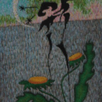 제목이 "Embroidery Dandelio…"인 섬유 예술 Ludmila Korets로, 원작, 자수 판지에 장착됨