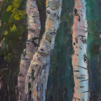 Картина под названием "Evenings Birches" - Людмила Кылыч, Подлинное произведение искусства, Масло