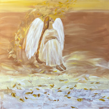 Peinture intitulée "Картина с Ангелом «…" par Ludmila Pokacalova, Œuvre d'art originale, Acrylique