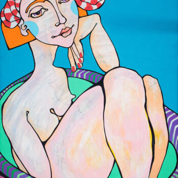 Painting titled "Thinking of..." by Ludmila Tokin, Original Artwork, Acrylic Mounted on Wood Panel
