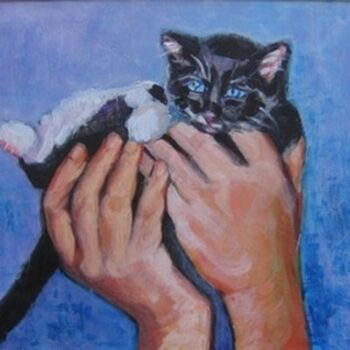 Painting titled "Chaton trouvé" by Ludmila Constant, Original Artwork, Oil