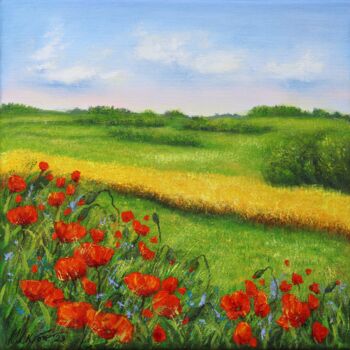 Painting titled "Red poppies" by Ludmilla Ukrow, Original Artwork, Oil