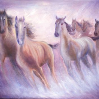 Картина под названием "Horses in the light" - Ludmilla Ukrow, Подлинное произведение искусства, Масло