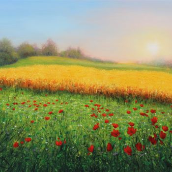 Pintura intitulada "Wheat field in summ…" por Ludmilla Ukrow, Obras de arte originais, Óleo