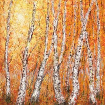 Картина под названием "Autumn birch trees" - Ludmilla Ukrow, Подлинное произведение искусства, Масло