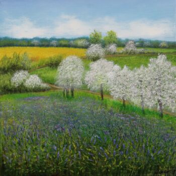 Painting titled "Spring landscape" by Ludmilla Ukrow, Original Artwork, Oil