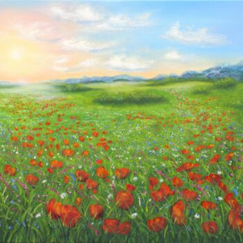 Ζωγραφική με τίτλο "Poppy field 4" από Ludmilla Ukrow, Αυθεντικά έργα τέχνης, Λάδι