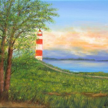Painting titled "Island with a light…" by Ludmilla Ukrow, Original Artwork, Oil