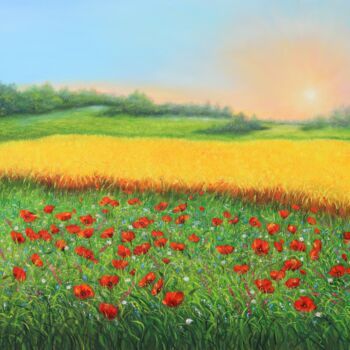 Картина под названием "Sunrise on the whea…" - Ludmilla Ukrow, Подлинное произведение искусства, Масло